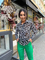 Леопардовая легкая свободная шифоновая женская блузка рубашка; белый, коричневый 46-48, Белая полоска