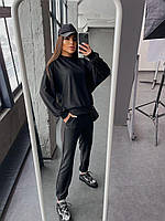 Женский однотонный костюм трикотаж рубчик (черный, молоко, песочный, электрик); размер: 40-42, 44-46, 48-50