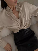 Трендовая однотонная женская оверсайз базовая рубашка (белая, черная, бежевая) супер софт в р.42/46