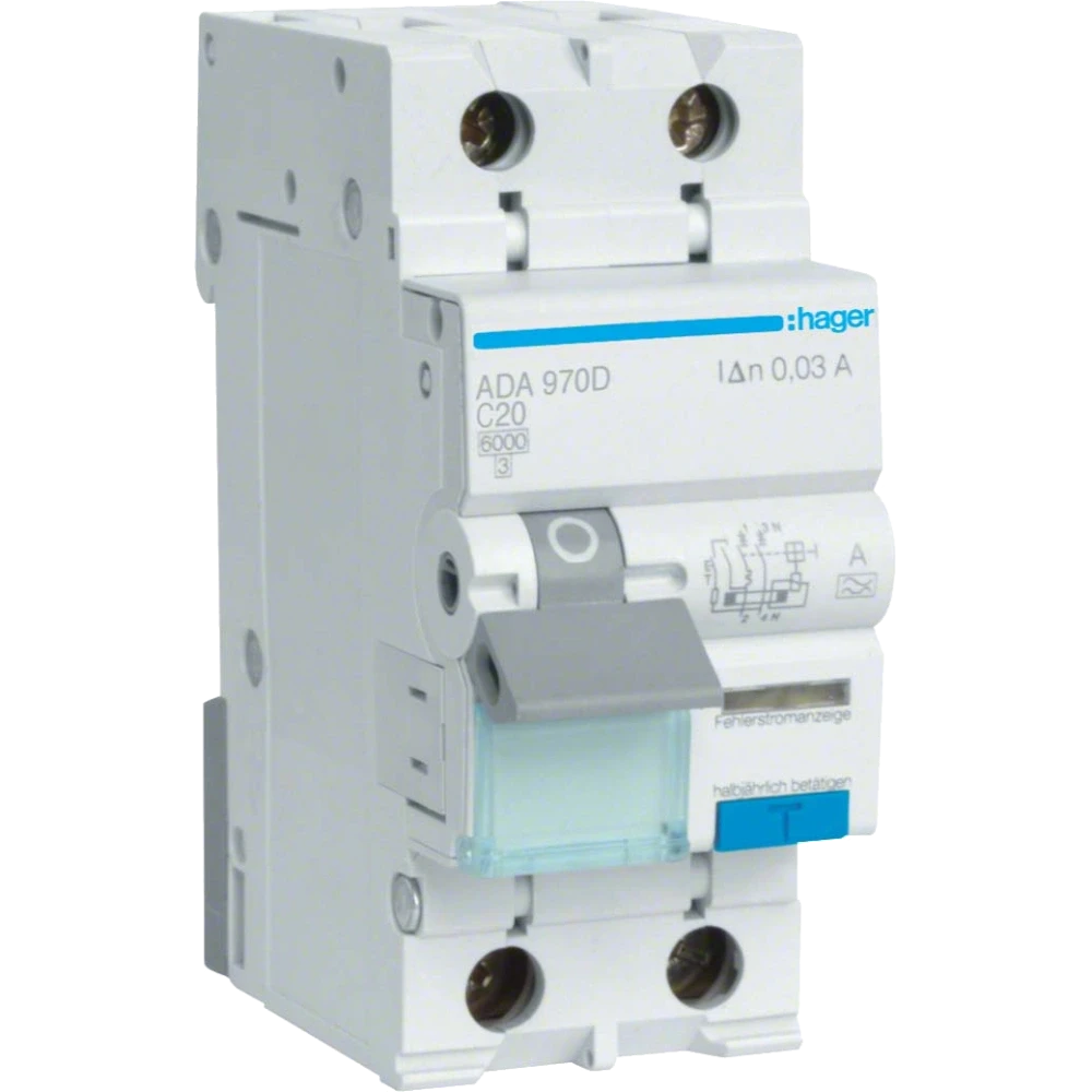 Hager ADA970D Дифавтомат 1P+N, 6kA, C-20A, 30mA, A