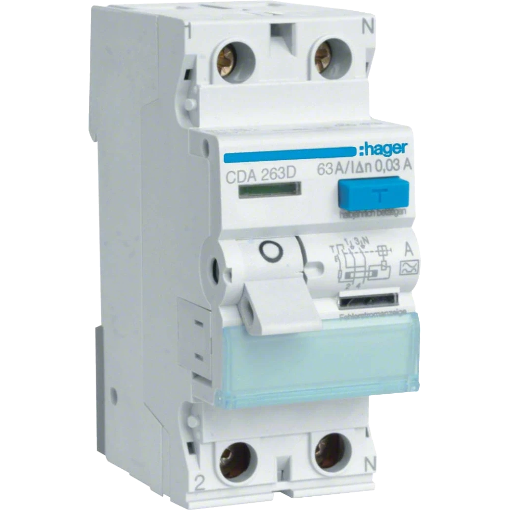 Hager CDA263D Диференціальне реле 2P, 6kA, 63A, 30mA, A