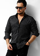Стильна чоловіча чорна сорочка в смужку, з довгим рукавом, з Туреччини