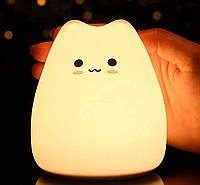 Ночник-светильник в виде котика из силикона с разными цветами, ночник детский котик на батарейки светодиодный
