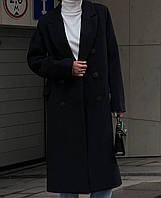 Женское двухбортное пальто с поясом на подкладке (чёрный, бежевый); 42-44, 46-48 Черный, 42/44
