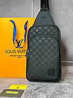Сумка мужская слинг через плечо Louis Vuitton Sling нагрудная барсетка Луи Виттон Infini Graphite с лого внизу