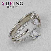 Кольцо серебристого цвета Xuping Jewelry медицинский сплав с белыми кристаллами 18К незамкнутое ширина 7 мм