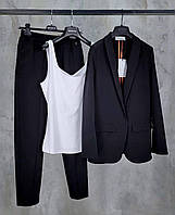 Женский базовый оверсайз деловой костюм двойка пиджак и зауженные брюки (черный, трава, электрик)