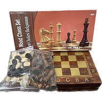 Шахматы, шашки, нарды 3 в 1 (29,5 x 29,5 см) деревянные лакированные 8326