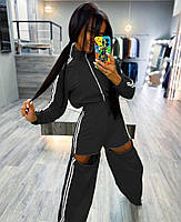 Жіночий спортивний костюм-двійка кофта на блискавці та штани зі знімною штаниною (чорний, салатовий, електрик)