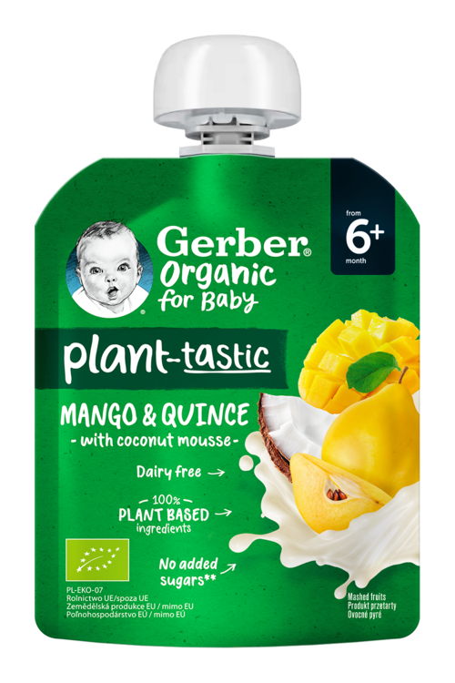Пюре Gerber® Organic с манго, айвой и кокосовым муссом для детей с 6 месяцев, 80 г - фото 1 - id-p2179791962