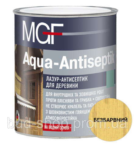 Лазурь-антисептик Aqua-Antiseptik безбарвний MGF 10л - фото 1 - id-p1810604897