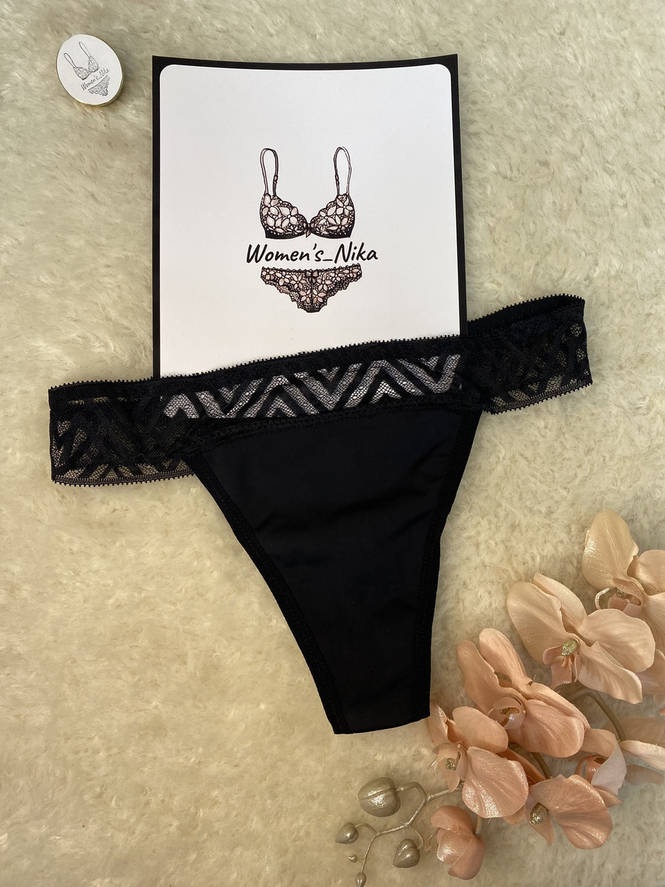 Трусики для місячних 🩸 L стрінги Римські з мереживом чорні, фото 1