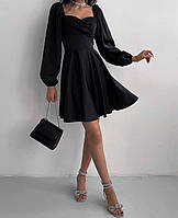 Жіноче стильне плаття з довгим пишним рукавом (чорний, пляшечковий); розмір: 42-44, 44-46