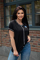 Женская молодежная стильная повседневная черная футболка с принтом универсального размера, батал