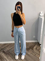 Женские летние штаны/брюки палаццо на высокой посадке (бежевый, черный, оливковый, голубой)