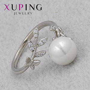 Кольцо серебристого цвета Xuping Jewelry медицинский сплав с белым цирконом и бусиной 18К ширина 2 мм