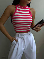Женский летний безрукавый топ стильный в полоску в расцветках; размер: 42-46 Малиновый