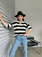 Женская базовая футболка/поло в полоску в расцветках; размер: 42-46 Черный