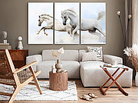 Современные картины в спальню, модульные картины для интерьера, картины для кофейни Два белых коня 100x180 см