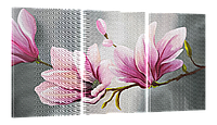 Модульные картины для интерьера, большие модульные картины, картины для кофейни Ветвь с розовым цветком