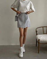 Женская классическая короткая серая юбка А-силеэта на молнии сзади, костюмный тиар ткань; размер: 42-44, 46-48