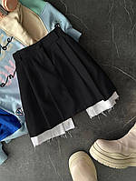 Женская летняя легкая однотонная юбка с вставками из коттона на высокой посадке Черный, 44/46