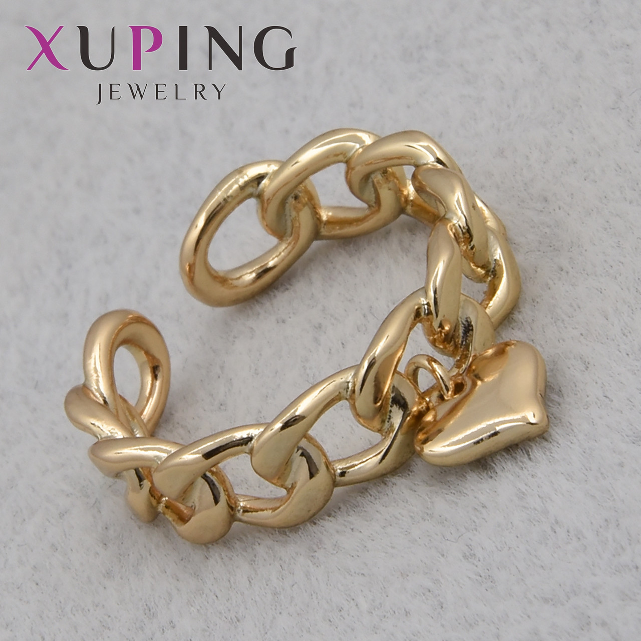 Кольцо золотистое тонкое Xuping Jewelry медицинское золото цепь с висюлькой сердечко незамкнутое ширина 5 мм