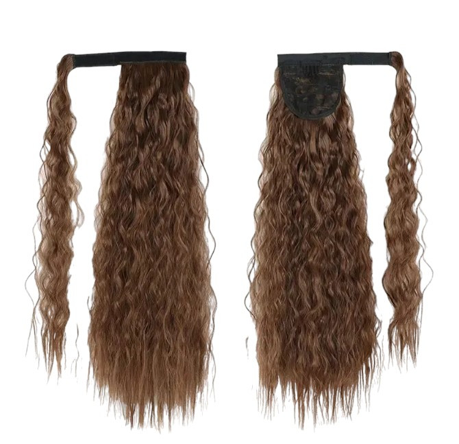 Причіпний хвилястий хвіст каштан 55см, коси, кінський хвіст, термоволокно