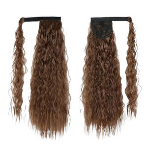 Причіпний хвилястий хвіст каштан 55см, коси, кінський хвіст, термоволокно, фото 1