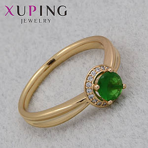 Кольцо золотистое  Xuping Jewelry медицинское золото с белым и зелёным цирконом ширина 3 мм