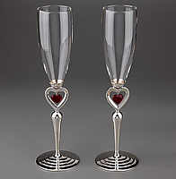 Свадебные бокалы на металлической ножке Красное сердце 2 шт цвет серебро 1027G Не медли покупай!