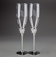Свадебные бокалы на металлической ножке в цвете серебро Бабочка 2 шт 28 см 1013GT Не медли покупай!