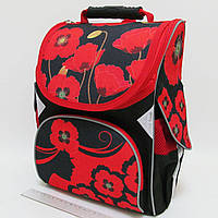 Школьный каркасный ортопедический рюкзак для девочки Маки, 3 отделения светоотражатели, каркасный