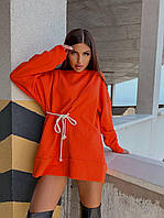 Женский универсальный худи свободного кроя с шнурком (оранжевый, бежевый); размер:42-48