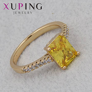 Кільце золотисте Xuping Jewelry медичне золото з білими стразами та жовтим цирконом ширина 2 мм