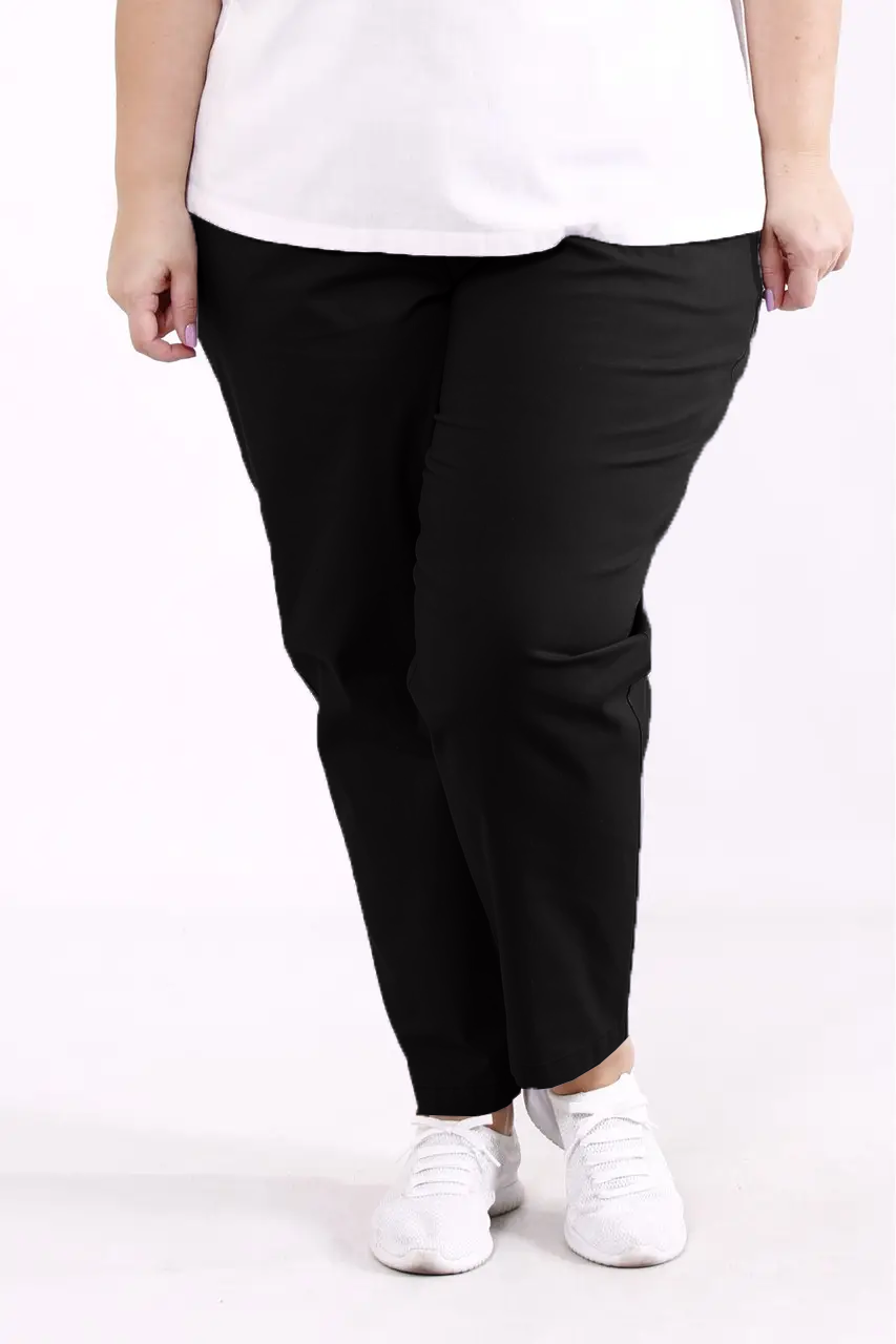 Зручні чорні штани на гумці жіночі літні лляні вільні розміри 42-74. B090-5