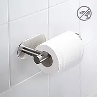 Металлический держатель для рулона туалетной бумаги клеющийся без отверствия серебристый