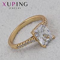 Кольцо золотистое тонкое Xuping Jewelry медицинское золото с белым переливающимся цирконом ширина 2 мм