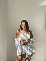 Женская махровая пижама для уютных вечеров (шортики + топ + кардиган); размер 42-46