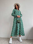 Плаття довге максі вільного крою зелене з білим візерунком, фото 2