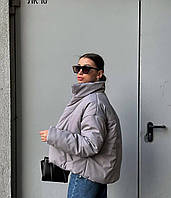 Зимняя женская объемная куртка на синтепоне 200 (серая, черная, графитовая, фисташковая)