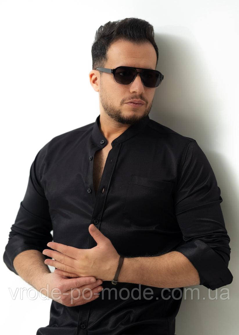 Стильна ошатна чорна сорочка молодіжна кежуал, з довгим рукавом та кишенею, великий асортимент, фото 1