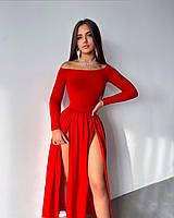 Женское длинное платье с разрезами на бёдрах; размер: красное и чёрное