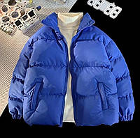 Зимняя женская объемная куртка на синтепоне 250 синяя голубая серая чёрная розовая белая Синий, 54/58