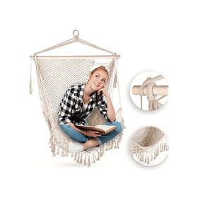Крісло-гамак одномісне Outtec Boho підвісне крісло для одного, бежевий, бавовна і поліестер 105 x 280см
