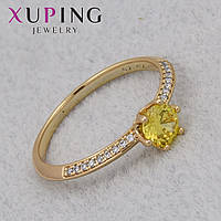 Кольцо золотистое тонкое Xuping Jewelry медицинское золото с жёлтым цирконом 18К ширина 2 мм