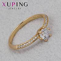 Кольцо золотистое тонкое Xuping Jewelry медицинское золото с белым цирконом 18К ширина 2 мм