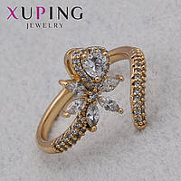 Кольцо золотистое тонкое Xuping Jewelry медицинское золото с цветочек с белым цирконом 18К ширина 2 мм