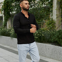 Рубашка мужская модная коттоновая тонкая летняя длинный рукав трансформер Черный кежуал