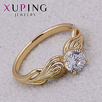 Кольцо золотистое Xuping Jewelry медицинское золото с узорами и белым цирконом 18К ширина 6 мм